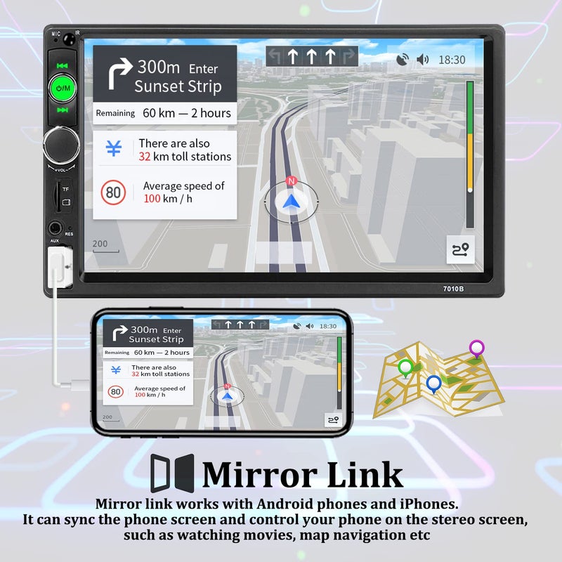 UNITOPSCI Car Stereo Double Din Bluetooth Car Radio 7 Inch MP5 Player HD Touch Screen FM Radio Audio Receiver AUX in USB TF Card Input UNITOPSCI Multimedia Player Mirror Link with Backup Camera - Image 3